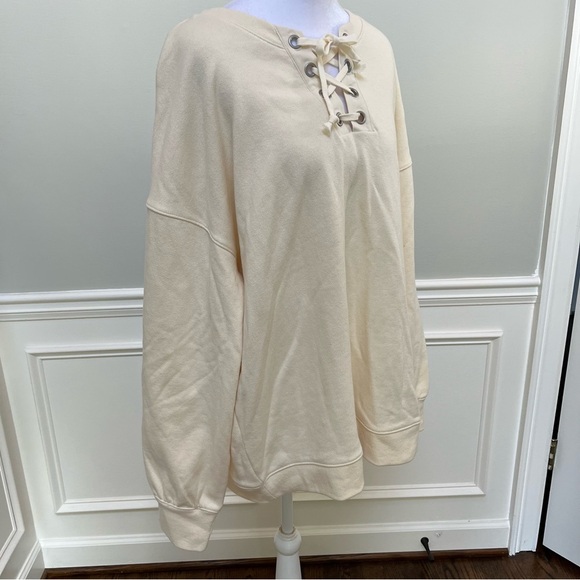 Madewell Cream Lace-Up Sweatshirt XL - Picture 2 of 7